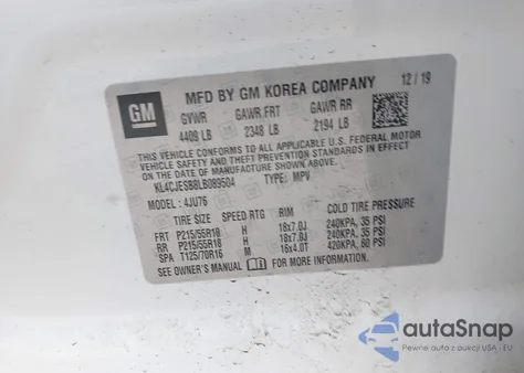 2020 Buick Encore Awd Preferred из США, поврежденный, VIN KL4CJESB8LB089504